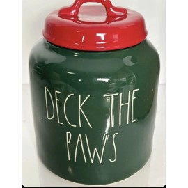 RAE DUNN "Deck The Paws" Christmas Pet Treat Jar Canister 8" X 6" NEW ORIG BOX