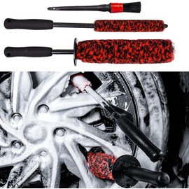 bzczh 3 Pcs Soft Wheel Brushes for Cleaning Wheels Kit - 1x Synthetic Soft Car Wheel Rim Brush，1x Long Handle Cleaning Brush and 1x Car Detail Brush, Clean Dirty Wheel…
