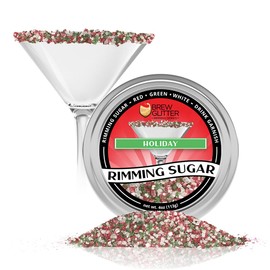 Rimming Sugar - Holiday Mix (4oz 1x Tin) | Christmas Drink Rimmer for Beverages, Cocktails, Margaritas by Brew Glitter