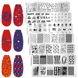 WOKOTO 6Pcs Fourth of July Nail Stamping Plates for Nail Art Stamping Plates Independence Day Nail Plates for Women Nail Art Design Stamp Plates American Flag Nail Stamp Plates Nail Templates