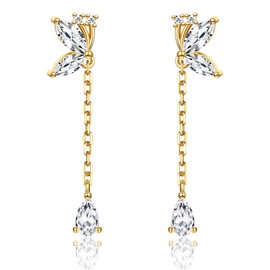 JeweBella Sterling Silver 925 Earrings Hanging Women Girls Small Butterfly Earrings Silver/Gold/Rose Gold Earrings Hanging Silver Children's Earrings Girls Stud Earrings Silver 925 Drop Earrings, CZ