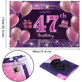IMISI 47th Birthday Decorations - Happy Birthday Banner, Pink Backdrop for Party
