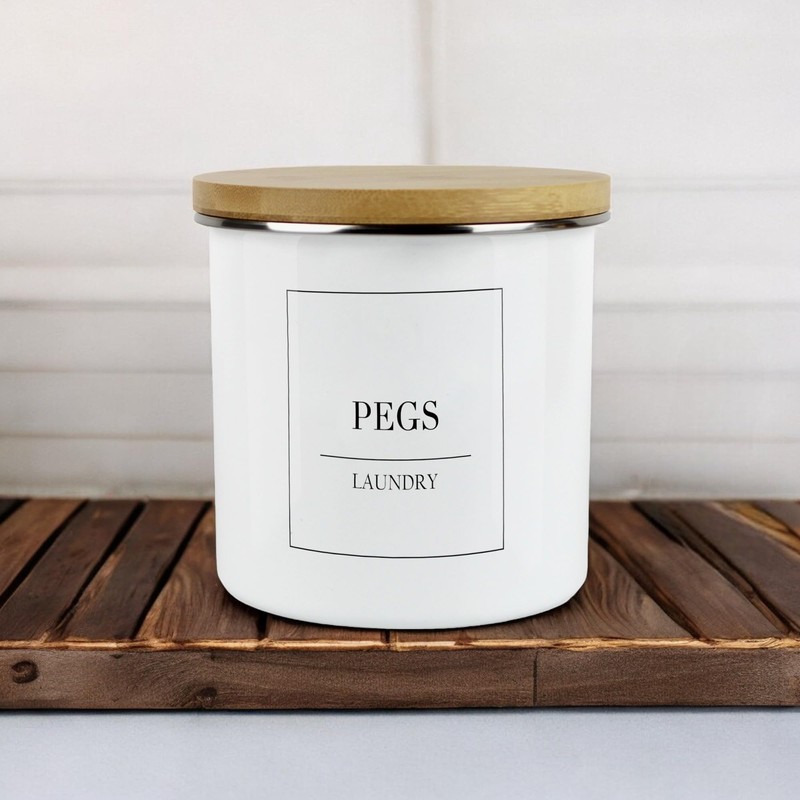 Minimalist Range Pegs Storage Canister - White Metal Enamel Kitchen