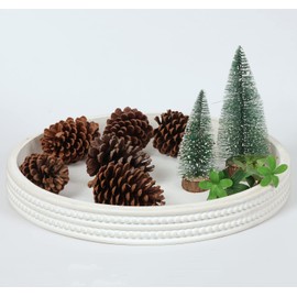 Carah & Cossh Round Wooden Serving Tray, Whitewashed Round Decorative Wood Tray , Round Farmhouse Rustic Decorative Tray, Perfect for Storage and Display (White)