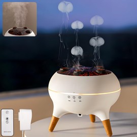 Holwim Holwim Essential Oil Jellyfish Diffuser, Aromatherapy Diffuser, 250ml Ultrasonic Cool Mist Humidifier, Music Sync Jelly Fish Diffuser with 7 Colors Light, Remote, Timer for Home Office (White)