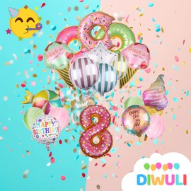DIWULI Birthday Decoration 8 Years – Balloons Doughnut Ice Cream Set