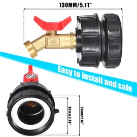 VYH IBC Tote Adapter, for 2.44" Fine Threads to1/2, 275-330 Gallon IBC Tote Tank Adapter,Brass Hose Faucet Valve Tool with Ball Valve for Garden Hose Connector