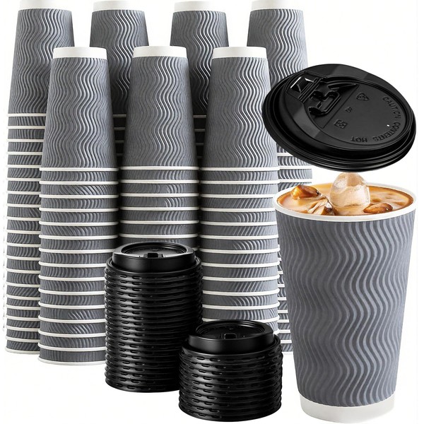 peibobow 16 oz Coffee Cups with Lids, 80 Pack Insulated