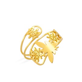 Dreamtimes Vintage Bee Rings Adjustable Bee Flower Spoon Rings for Women Sunflower Bee Ring Thumb Honey Rings Stainless Steel Wrap Open Rings Animal Jewellery, Stainless Steel, No