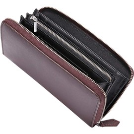 Thrive on Men's Long Wallet, Genuine Leather, YKK Zipper, Saffiano Leather, Large Capacity, Separate Coin Purse, brown × black
