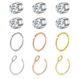 Crdifu Fake Nose Ring Faux Septum Nose Ring Magnetic Plug No Piercing Nose Piercing Magnet, Stainless Steel