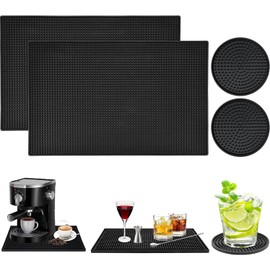 2PCS Tapete para Barra 45 x 30 cm y 2PCS Posavasos de Silicona, Alfombra de Goma para Bares Antideslizantes Resistentes al Calor, Tapete Bartender para Cocina, Bar, Bartops, Cafés, Restaurantes