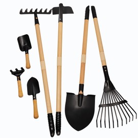 Kids Rake and Shovel Sets, 7PCS Child Metal Gardening Tools for Real Digging-Great for Garden, Yard, Sandbox, Lawn, Camping Play, Outdoor Toys for Ages 2-4, 5-7 Years Old