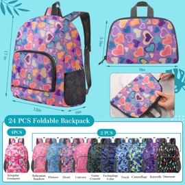 Reginary 24 Pcs Backpack 17 Backpacks Foldable Lightweight Bookbags Student Outdoor Travel School Book Bag with Storage Bag (Rich Pattern,Mixed Color)