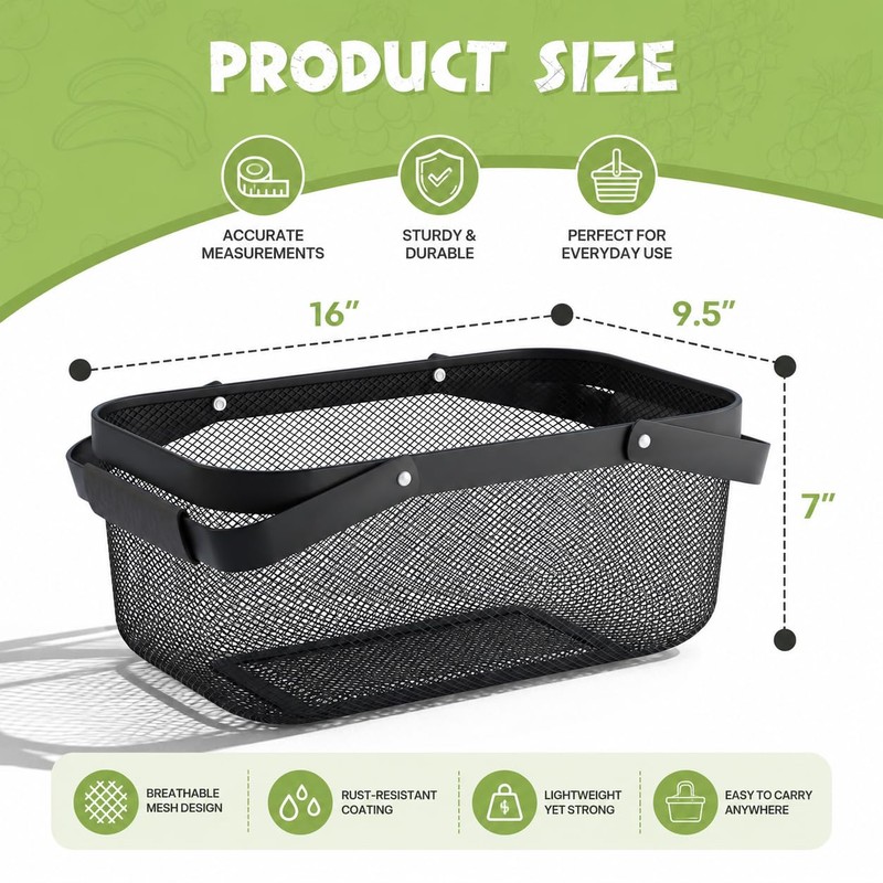 Garden Harvest Basket, Metal Mesh Picking Basket with Attached Handles