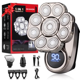 9D Head Shavers for Bald Men, Electric Razor for Men to Shave Fast with LED Display, Cordless Rechargeable, IPX7 Waterproof Wet/Dry Rotary Shaver Kit with Nose Hair Trimmer Shaver, Gift for Mens