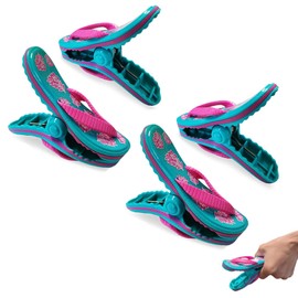 Beach Towel Chair Clips 2 Pcs,Big Size Blue Flower Plastic Lounge Chair Towel Clips,Pool Clips to Keep Your Towel from Blowing Away for Family Daliy Use