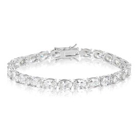 Gemsme 5 * 7MM Oval CZ Tennis Bracelet, 18K White Gold Plated Cubic Zirconia Link Bracelet for Women