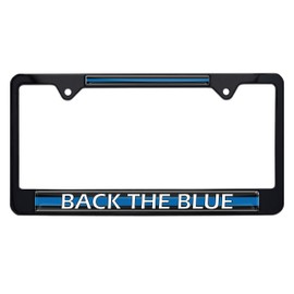 Elektroplate Police Back The Blue Black All-Metal Standard Size License Plate Frame Tag Holder for Cars/SUVs/Trucks Weather-Proof Automotive Accessory