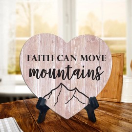Signs ByLITA Sign ByLITA Heart Faith can move mountains, Wood Color, Table Sign (6"x5")