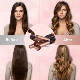 Pretfy Hair Curling Iron 3-Barrel 25mm Hair Waver Egg Roll Hair Curler Hair Crimper Temperature Adjustable LCD Temp Display Hair Styling Tool