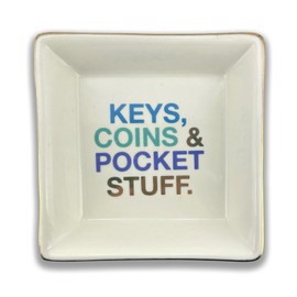 Keys, Coins & Pocket Stuff Ceramic Trinket Tray Man Dish Decorative Gift for Him LKTT005 by LK