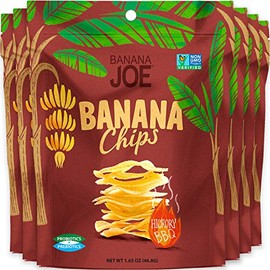 Banana Chips - Dried Bananas Gluten Free Chips (Hickory BBQ) Dehydrated Fruits Healthy Chips Snacks For Adults & Kids - Vegan Paleo non gmo Dried Fruits Snacks (Made From 100% Real Banana) 6 Packs