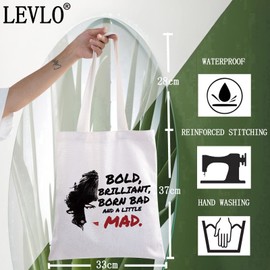 LEVLO Cruella Deville Quote Cosmetic Bag Cru-ella Movie Fans Gift Born Brilliant Bad And Alittle Mad Makeup Zipper Pouch Bag For Women Girls, Born Brilliant Tote