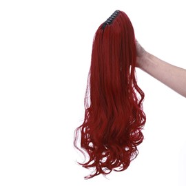 Fashion 18" Ponytail Extension Straight to Curly Ponytail Clip in Claw on Hair Extensions Natural Looking Synthetic Hairpiece for Women Dark Red