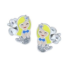 Mermaid Girl Earrings with Sparkly Silver Glitter - 925 Sterling Silver