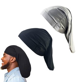 2Pcs Dreadlock Cap Long Hair Head Wraps Unisex Dreadlock Cap Wide Stretchable Sleeping Cap Hair Accessories Sleep Bonnet for Men Women Black and Grey