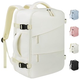 MIAOJIE Travel Backpack for Women Men, Carry On Backpack Airlines Approved Personal Item Travel Computer Bag Waterproof Laptop Backpack College Business Weekender Overnight Fits 17 Inch Laptop, Beige