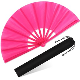 Blulu 13 in Large Folding Rave Fans Silk Clack Popping Hand Fan for Line Dancing Chinese Make Sounds Fan for Women Boots on The Ground Dance Festival Dancing Wedding Party(Rose Pink,13 Inch)
