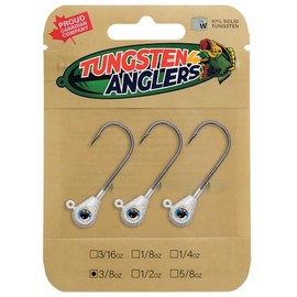 Tungsten 4 Anglers – 97% Pure Tungsten Forward Facing Live Sonar Sleek Bomb Jig Heads | 1/4 3/8 1/2oz. Damiki Rig with Bkk Hooks, 3pcs/Bag for Bass, Walleye, Pike Fishing (White, 3/8oz #4/0)