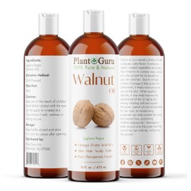 Plant Guru Walnut Oil 16 fl. oz. - Cold Pressed 100% Pure Natural - Skin, Body, Face, and Hair Growth Moisturizer. Great For Creams, Lotions, Lip balm and Soap Making.