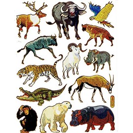Polar bear chimpanzee boar buffalo animal cute sticker decal Metallic Glitter 1 sheet Dimensions: 13,5 cm x 10 cm
