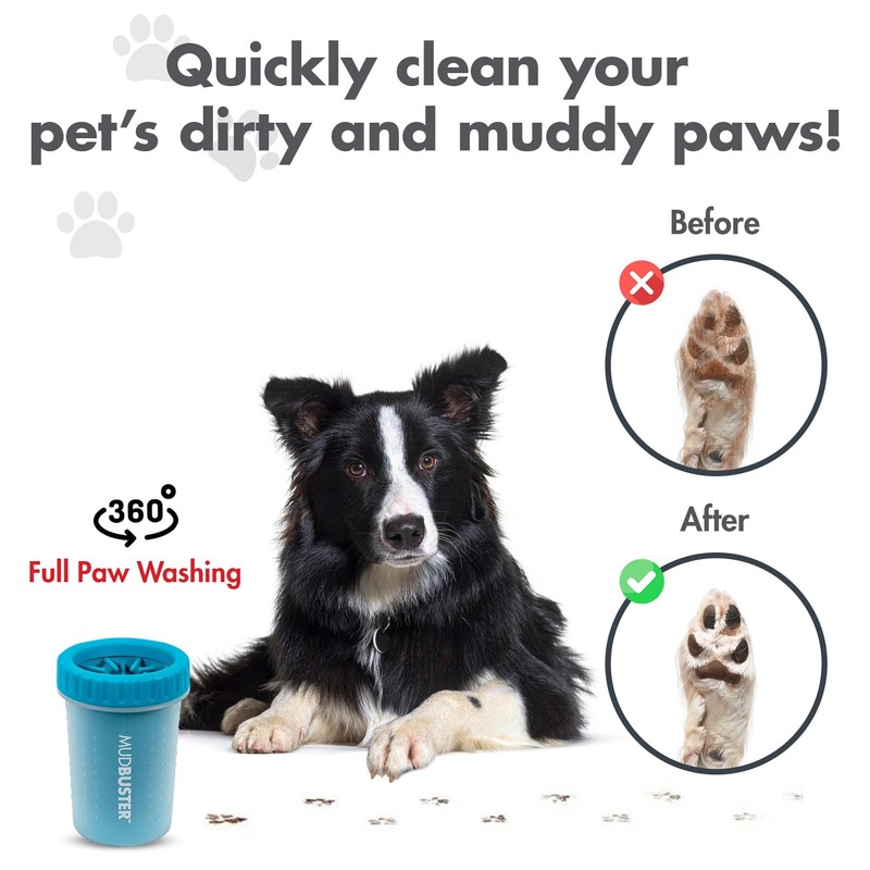 Dexas MudBuster Portable Dog Paw Cleaner, Medium, Blue - Premium
