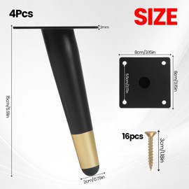 Minnhua 4PCS 6" Metal Oblique Furniture Legs Black Gold Table Legs Non-Slip Silent Furniture Feet Furniture Replacement Support Feet for Cabinets Chairs Shelves Sofas Table Cupboard Couch Bed DIY