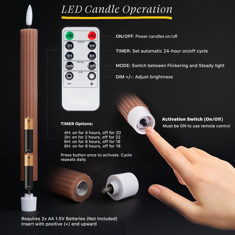 West Ivory 6 Pack, 10" LED Flameless Brown Tan Fluted