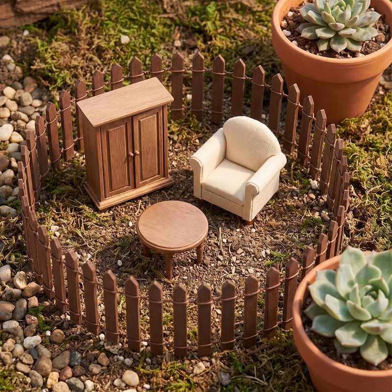 35 Inches Fairy Garden Mini Fence Miniature Wooden Fence Decor