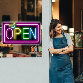 Open Signs for Business Window, Ultra Bright 12V LED Neon Open Signs Light Up Colorfull Open Sign with ON/OFF Switch for Storefront Window Florists Bar Cafes Restaurant 16 Inch