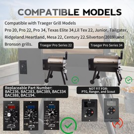 Digital Thermostat Controller Replacement for Traeger Wood Pellet Grills,Fits BAC236, BAC365, BAC283 Control Board,Compatible with Bronson 20, Pro 22/34, Texas Elite 34, Lil Tex ,with Hot Rod Ignitor