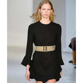 Glamorstar Wide Stretchy Waist Belt for Women Elastic Belt for Dresses Beige Band Gold Buckle Fit Waist 26"-28"