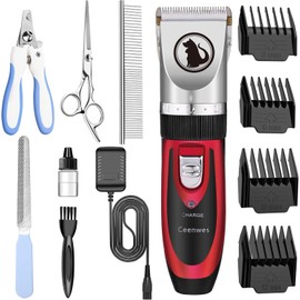Ceenwes Dog Clippers with Storage Case Low Noise Pet Clippers Rechargeable Trimmer Cordless Grooming Tool Professional Dog Hair Trimmer with Comb Guides Scissors for Dogs Cats & Others（Red）