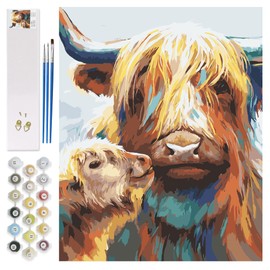 Petrala Paint by Numbers for Adults Canvas Highland Cow DIY Acrylic Adult Paint by Number Kits Colorful Mom Baby Cow Paintworks Animals Artwork Wthout Frame, 16x20 Inch