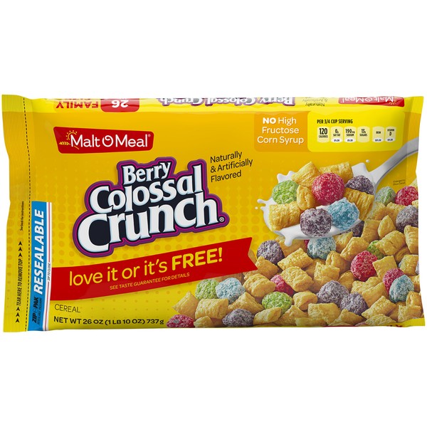 Malt-O-Meal Berry Colossal Crunch Cereal, 26 Ounce Breakfast Cereal Bag (Pack of 8)