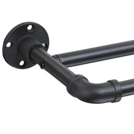 Industrial Double Curtain Rods for Windows 31 to 52 Inch, Adjustable Telescoping 1 Inch Black Double Curtain Rod Set Heavy Duty Blackout Wrap Around Curtain Rods for Living room, Sliding Glass Door