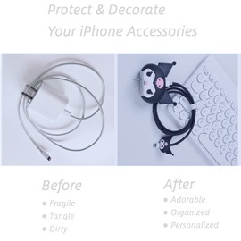 3D Cute Cartoon Charger Protector Case - Compatible for Apple 20W USB-C Power Adapter and Lightning Cable, No.05(4in1)