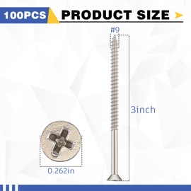 Otoolling 100 Pack Satin Nickel Wood Screws #9 Extra Long Heavy-Duty Hinge Screws for Doors, Cabinets, Furniture & DIY Projects(3 Inch)