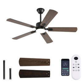 FUMLTP 52 inch Modern Ceiling Fans with Lights APP/Remote Control, Low Profile Reversible 6 Speeds Dimmable Ceiling Fan Light for Indoor/Outdoor Bedroom Living Room（Brown）